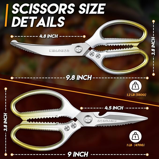 TIJERAS Kitchen Scissors Set Gold - Stainless Steel Kitchen Shear, Sharp Meat Scissors, Heavy Duty Poultry Shears, Japanese Cooking Scissor for Food, Chicken, and Turkey, Christmas Gifts for Men Women