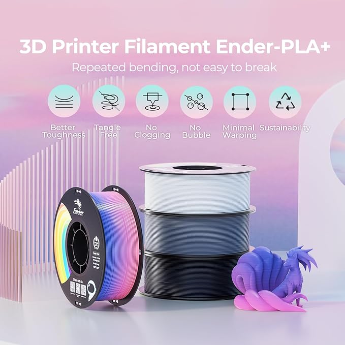 Creality 3D Printer Filament 1.75mm, Ender PLA+ Filament Strong Toughness No-Tangling Vacuum Packaging 3D Printing Filament Fit Most 3D Printers, 1kg Spool, Accuracy +/- 0.02mm, Beige