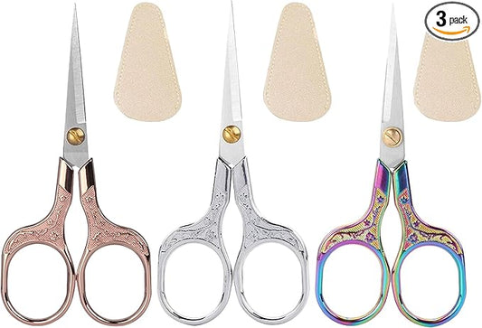 Small sharp scissors-5 Inch Precision Scissors with Cover-3 pack Sewing Embroidery Crafting Scissors Stainless Steel (Colored & Rose Gold & Silver)