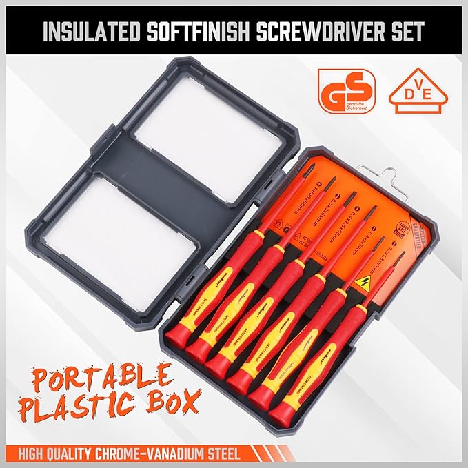 HORUSDY 1000V 6-Piece Mini Insulated Screwdriver Set, Magnetic Tip Mini Electrician Screwdriver Set Slotted(1.8??.0??.5??.0mm), Phillips: (PH00, PH0) VDE & GS Certified for Safe Electrician Repair