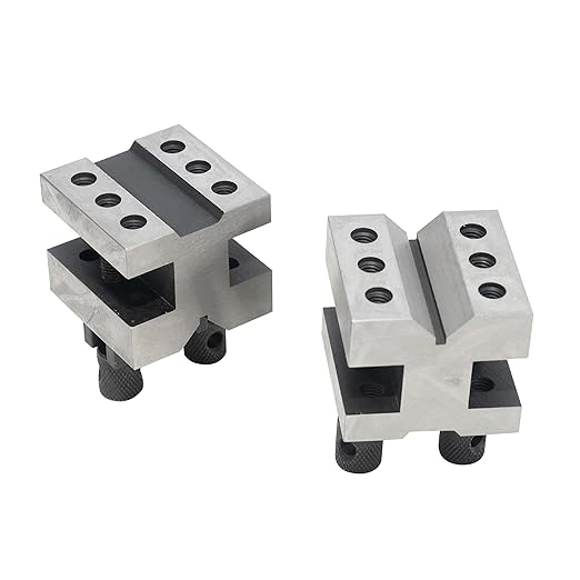 HFS(R) V Blocks with Clamp Set 1-3/8 x 1-3/8 x 1-3/16 Hardened Steel 90 Degree Angle Accuracy V Block Set Multi-Purpose Gauge Machinist Tool