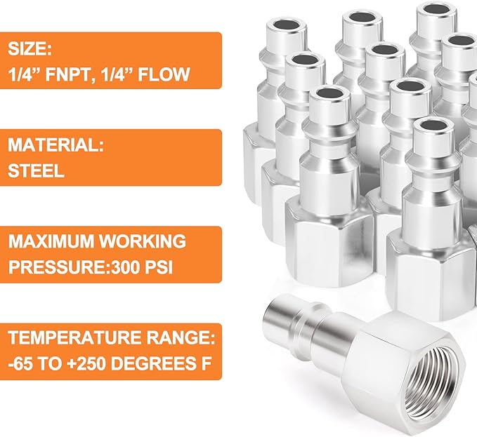 GASHER 20PCS 1/4-Inch NPT Female Industrial Air Tool Fitting, 1/4-Inch High Flow Pneumatic Plugs Max Working Pressure 300PSI