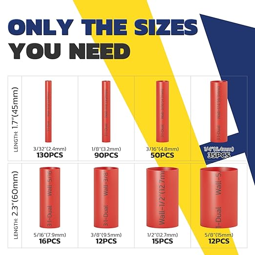haisstronica 360PCS Heat Shrink Tubing,3:1 Ratio Adhesive Lined Marine Heat Shrink Tube Kit 8 Sizes(3/32"-5/8") Red