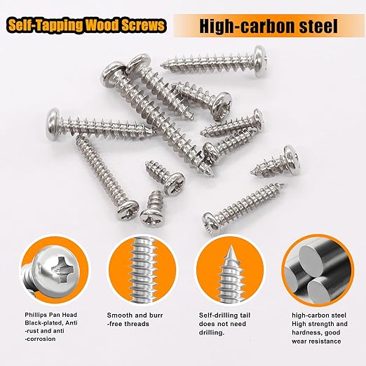 weideer 1095pcs Self Tapping Screws for Metal, #8#10 M2 M3 M4 410 Stainless Steel Screws Assortment Kit Oxide Truss Head and Phillips Pan Head Metal Screw