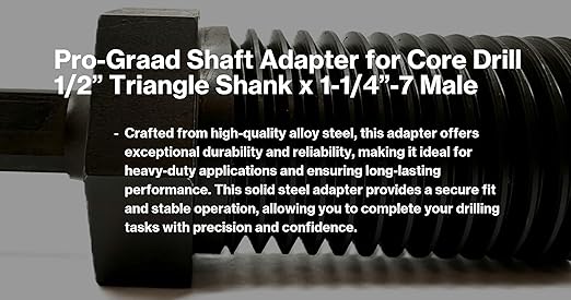 Shaft Adapter for Core Drill Hole Saw, 1/2??Triangle Hex Shank to 1-1/4"-7 Male Threads, for Use with 1-1/4??7 Threaded Diamond Hole Saw & Diamond Core Drill Bits