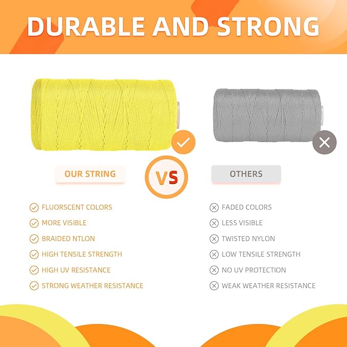 Yellow Mason Line 600 Ft #18 Braided Nylon Twine String for Masonry, Construction, Gardening & DIY Projects