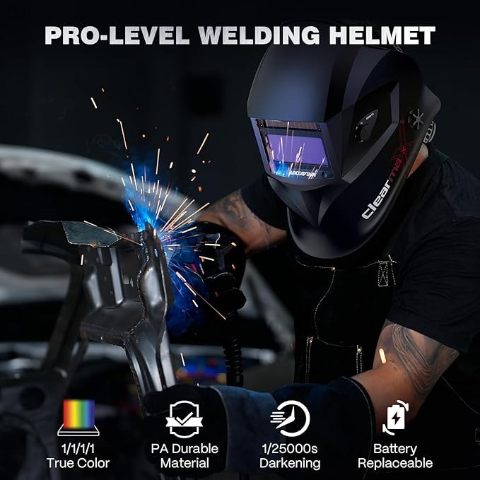 ARCCAPTAIN Large Viewing Screen Welding Helmet, 1/1/1/1 Top Optical Clarity Auto Darkening Welding Hood, 4 Arc Sensor 1/25000s Response Time True Color Welding Helmet with Adjustable Shade 4/9-13
