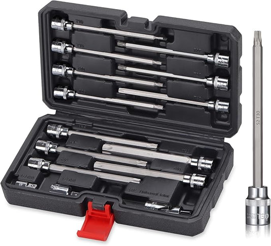 15-Piece Extra Long Torx Bit Socket Set 3/8" Drive T10-T60 Long Torx Bit Set, CR-V and S2 Steel, 6" Length