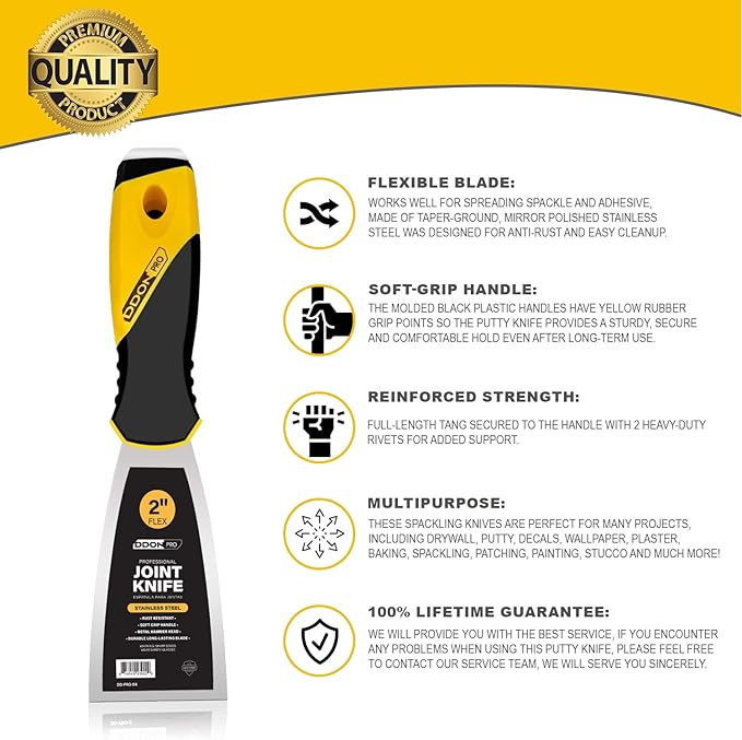 Flexible Putty Knife Scraper Tool, Spackle Knife Stainless Steel Blade with Soft Grip Handle, Metal Scraper Tool for Drywall Finishing, Plaster Painting Scraping, Decals, and Wallpaper (3)