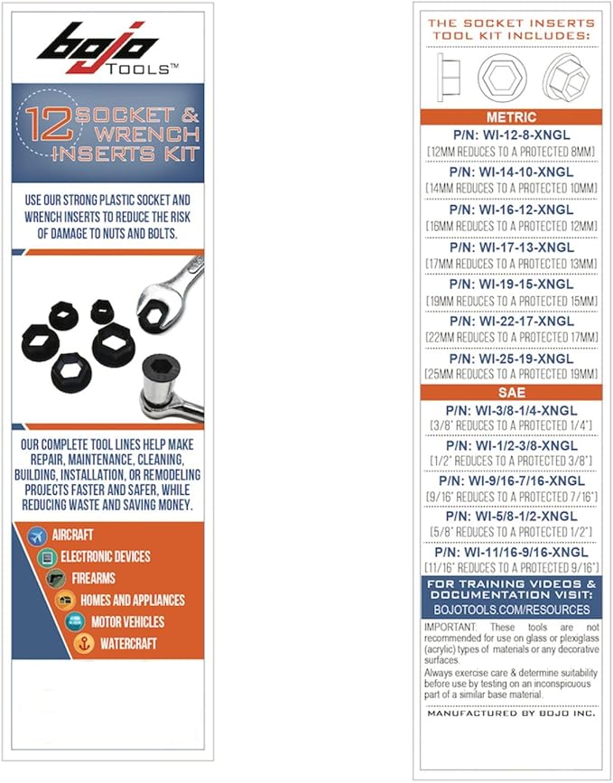 Bojo Tools - 12-Piece WI12 Socket-Wrench Inserts F1 Kit - Low Torque Duty
