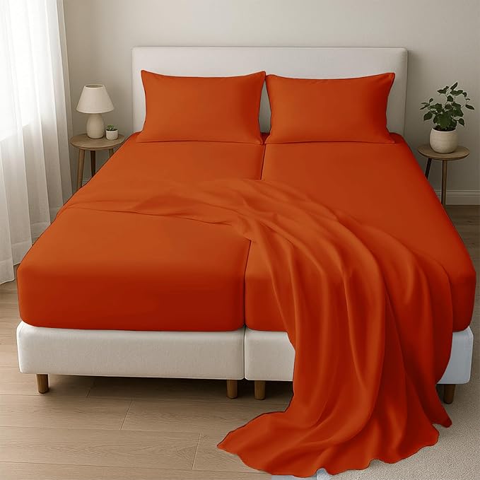 Silentnight Split Queen Sheets for Adjustable Beds 5-Piece Split Queen Sheet Set, 800 Thread Count 100% Egyptian Cotton,15" Deep Pocket Adjustable Bed Sheets, Burnt Orange Solid