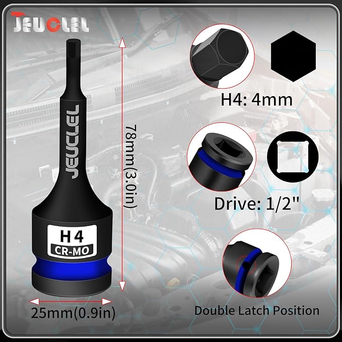 4mm Hex Impact Bit Socket, H4 1/2-Inch Impact Drive Allen Socket, Cr-Mo Steel Lengthen Hex Screwdriver Adapter for Electric Ratchet Wrenches Fastening Screws
