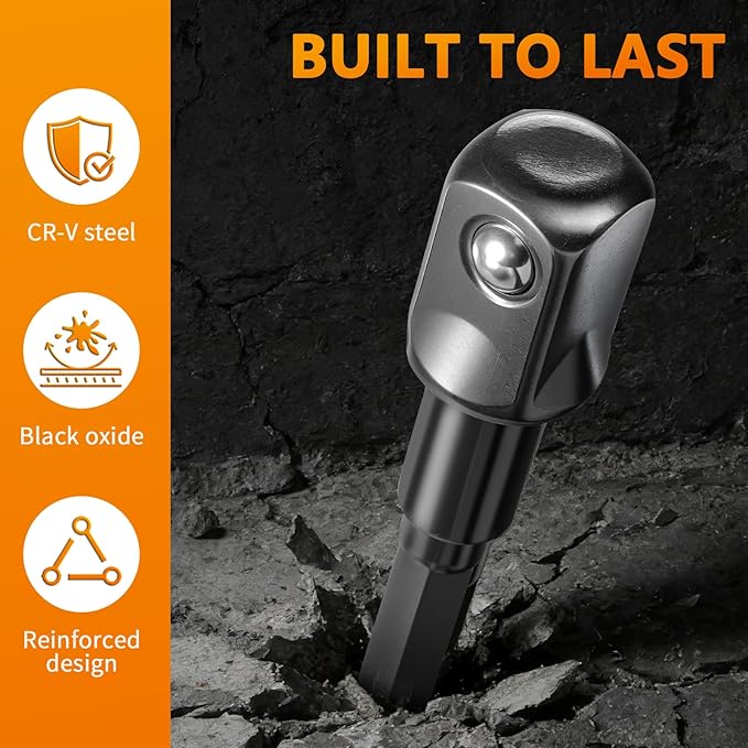Mellbree 1/2 Impact Socket Adapter, 4 Pack 1/4 to 1/2 Inch Drill Socket Adapter for Impact Driver/Wrench, Automotive DIY, Extension Socket Bits, Handle Nut Driver and Drills