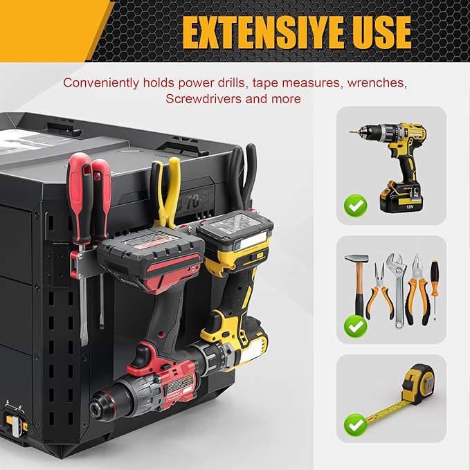 Power Drill Holder Fits for ToughBuilt StackTech Tool Box, Heavy-Duty Stainless Steel Mount, Toolbox Side Rail Organizer for Screwdrivers, Wrenches, Tape Measures