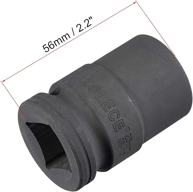 uxcell 3/4-Inch Drive 25mm 12-Point Impact Socket, CR-MO Steel 56mm Length, Standard Metric Sizes
