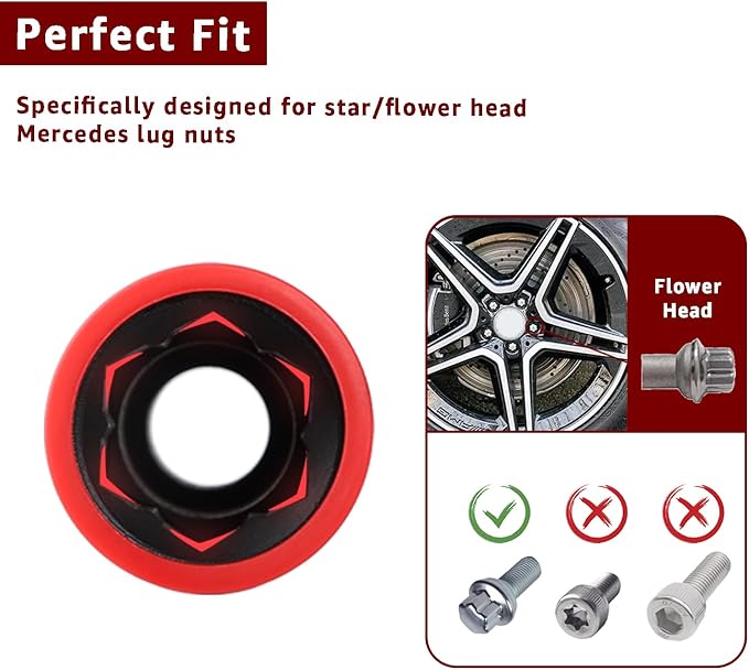 Protective Wheel Lug Nut Socket for Mercedes Benz with 17mm Convex, Flower Head Lug Nut Socket