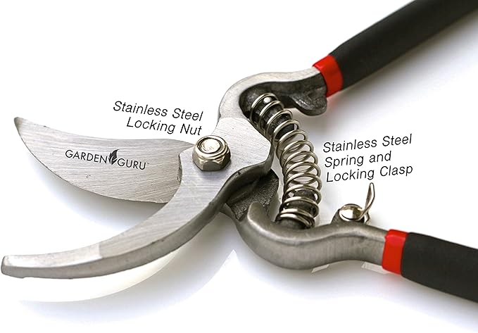 GARDEN GURU Classic Bypass Pruning Shears Clippers ??Heavy Duty Forged Steel Garden Pruners ??Safety Lock ??Non Slip Comfort Grips ??Cuts up to 1??Diameter ??Professional Bypass Pruners for Gardening