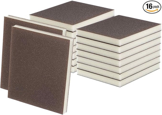 HARFINGTON 16pcs Fine Sanding Sponge Blocks 400-500 Grit Foam Sanding Block Pad for Polishing Kitchen Metal Wood Drywall, 120x100x12mm, Brown