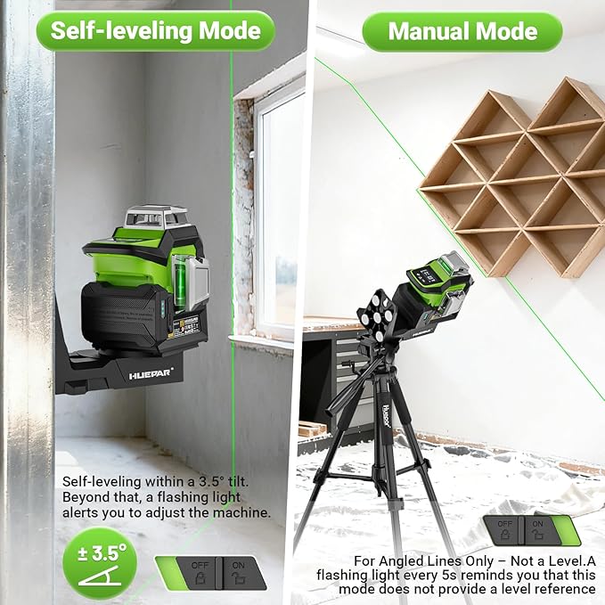 Huepar 360 Laser Level with Electric Pivot Around Point Fine Adjustment and Angle Display Screen, Rechargeable Battery, 1/13-inch High precision Self Leveling Lazer Leveler, Pluse Mode