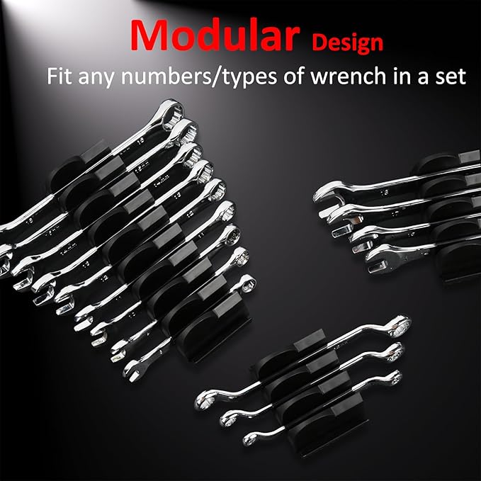 24 pcs Modular Wrench Organizers for Tool Drawers - Wrench Rack with Metric&SAE Labels, Perfect Tool Storage Holder. Gift for father, brother and boyfriend (No-Magnet)