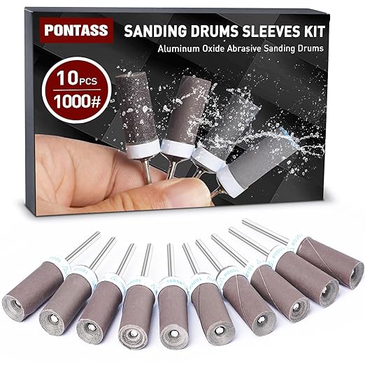 1000 Grit 10 PCS Sanding Drums for Dremel Rotary Tools Accessories, Sanding Bits Kit for Dremel Sanding Bands with 1/8 inch Shank, Sandpaper Sticks Set for Plastic Wood Metal Grinding Polishing