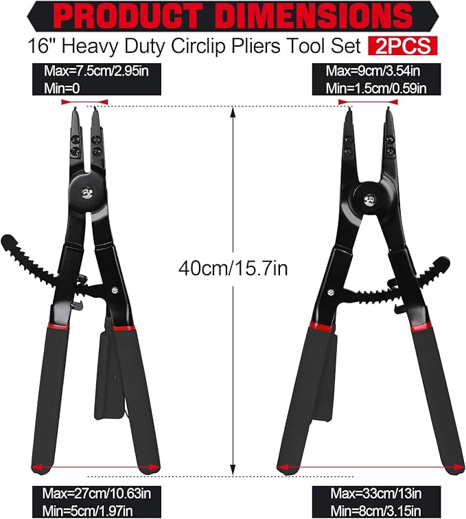 Snap Ring Pliers Set Heavy Duty - 2 PCS Large Heavy Duty Snap Ring Circlip Pliers 竊?6" Internal External Circlip Pliers Set with 45째 90째 Tips