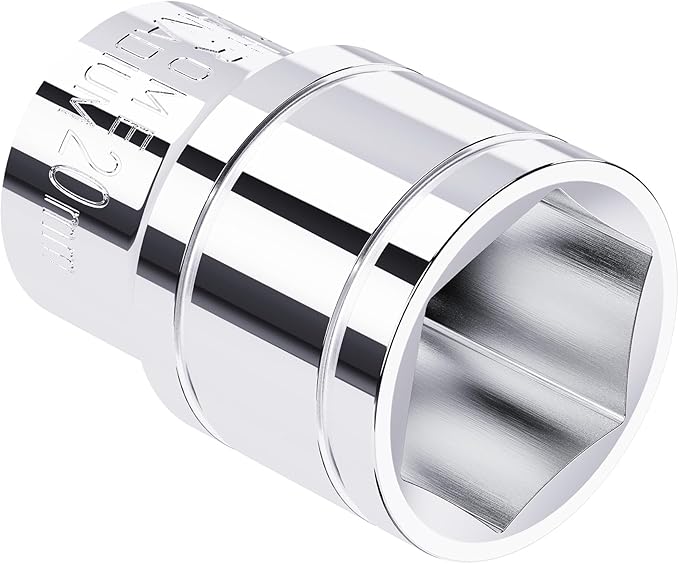 20mm Shallow Socket, 1/2 Inch Drive, 6-Point, Metric, Heat Treated CR-V Steel Short Sockets, Full Polishing, 1.5 Inch Length