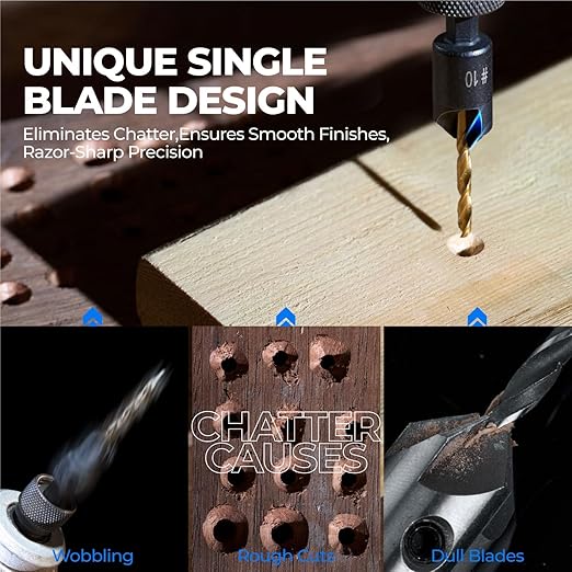toolant Countersink Drill Bit Set,5Pcs #4 Counter Sink Drill Bit Set for Wood, High-Speed Steel 5 Spare Bits Adjustable for Woodworking and Carpentry, Pilot Screw Hole Set