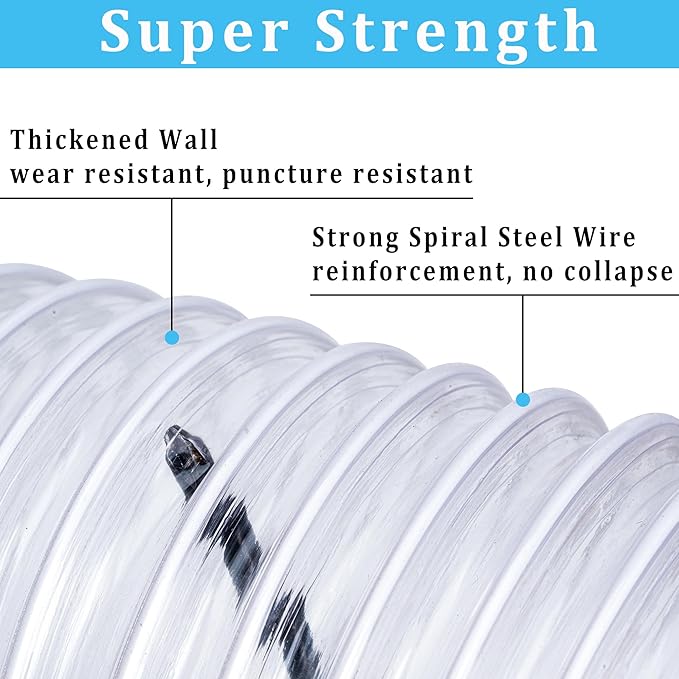 Heavy Duty Dust Collection Hose 2-1/2??- 10 ft Thicken PVC Fume Collector Hose with Spiral Steel Wire, Flexible Clear Duct Collector Hoses for Fume Debris Band Saw Jointer Wood Shop, with 4 Clamps