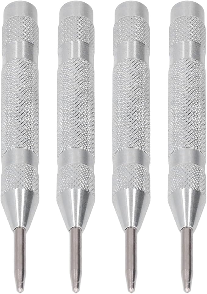 Center Punch, 4Pcs 5inches Center Punch Automatic High Speed Steel Tool Set Kit for Furniture Installation Machine Maintenance (Silver)