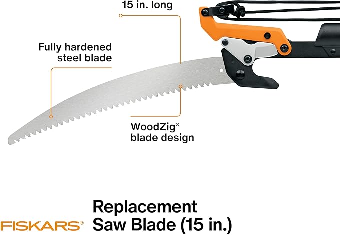Fiskars Pole Saw Blade Replacement for Fiskars Pruning Saws and Tree Pruners, 15" Blade with Woodzig Chainsaw-Style Tooth Design