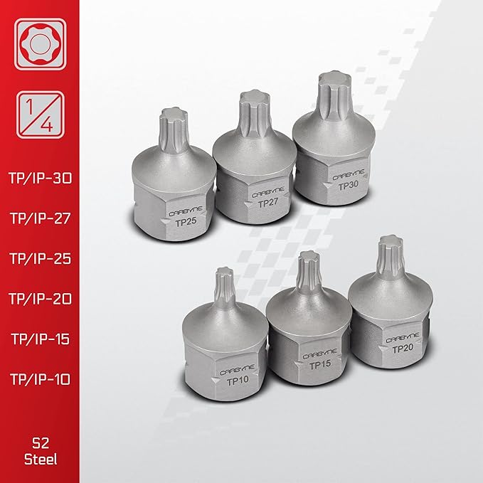 CARBYNE 12-Piece Torx Plus (6 Lobe) Super Short Low Profile Bit Socket Set | TP10/IP10 - TP60/IP60, Dual-Drive: Internal Square Drive & External Hex Drive ??From a Family-Run Tool Company in the U.S.