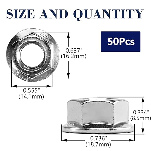 3/8-16 Serrated Flange Hex Lock Nuts 50Pcs 304 Stainless Steel 18-8, Full Thread, Hex Drive, Bright Finish by SG TZH