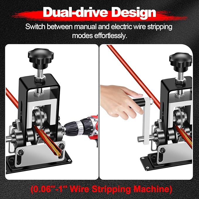 Trivd Frol Manual Wire Stripping Machine, Gauge Wire 0.06"-1", Scrapping Copper Wire Peeler Machine, Drill Powered/Hand Crank Dual-drive Wire Stripper Tool for Scrap Copper Recycling & DIY etc.
