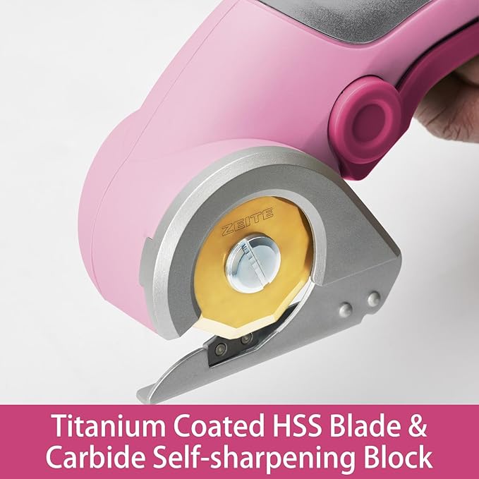 ZEITE 4V Cordless Scissors,Electric Cardboard Box Cutter with Titanium Coated HSS Blades,Stocking Stuffers for Men Gifts Christmas,Storage Case,Pink