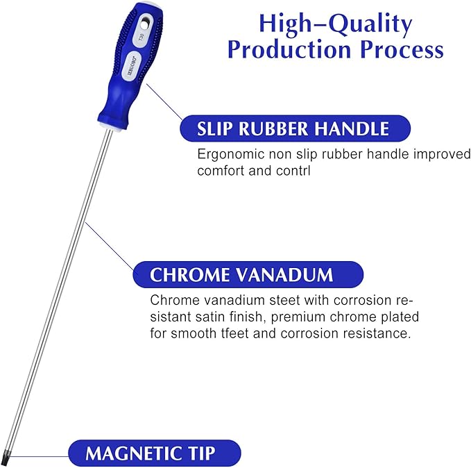 Extra Long Torx Screwdrivers Set, length 12-inch T10-T30, plus Long star Screwdrivers, Setwith Magnetizer/Demagnetizer Tool 6-Piece