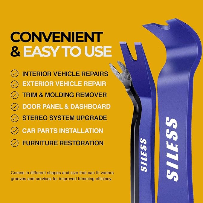 Siless Auto Trim Removal Tool Set - 12pcs - Auto Trim Tool Car Tools, Easy Door Panel Removal Tool, Fastener Removal, Clip, Molding, Dashboards, Interior Trim Tools (No Scratch Plastic Pry Tool Kit)