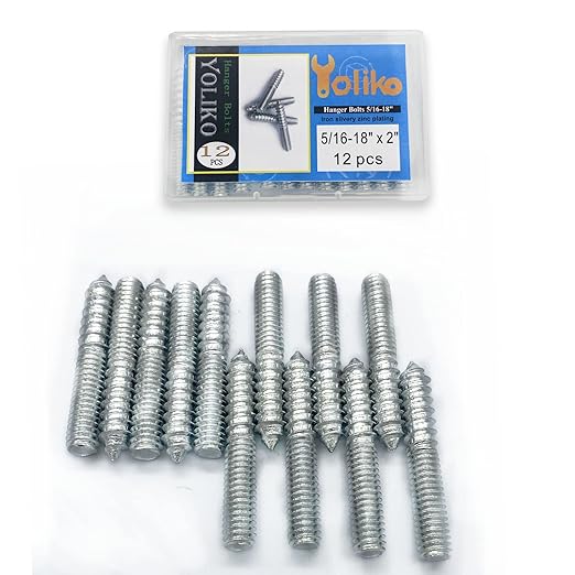 12 Pack 5/16-18 x 2 Inch Silver Hanger Bolts Double Headed Bolts for Furniture Screws 50mm Length
