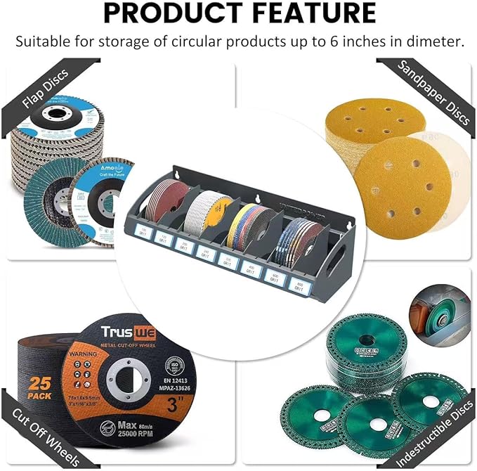 UNITEDPOWER Sanding Discs Holder, 8 Slots Wall Mount Metal Sandpaper Storage Rack for Workshop, Shed, Garage Classified Organization, Fit Most of Sandpaper