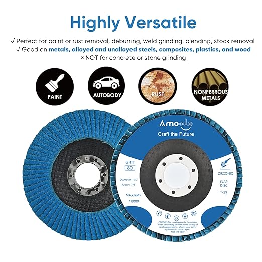 Amoolo 4 1/2 Inch Zirconia Flap Discs, 16 PCS 40 60 80 120 Grit Angle Grinder Sanding Wheel, High Density Abrasive Grinding Discs for Metal/Wood Grinding (7/8 inch Arbor Size)