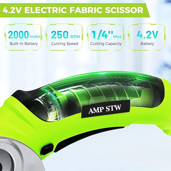 Cordless Electric Fabric Scissors, Power Rotary Cutter,Cardboard Box Heavy Duty Scissor, Rechargeable Sewing Shears (With 2 Blades)