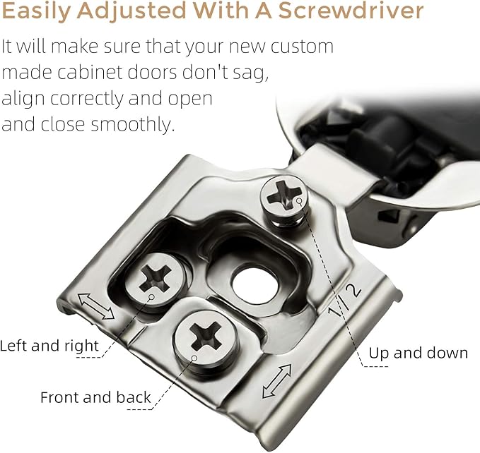 Ravinte 60 Pack 30 Pair 1/2 inch Overlay Soft Close Hidden Door Hinges for Kitchen Stainless Steel Adjustable Satin Nickel Cabinet Hardware