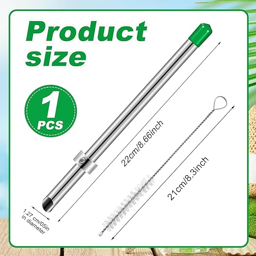 Lasnten 1 Pack Straw Puncher for Plastic Lids Lemonade Cups, Stainless Steel Straw Hole Puncher Punching Tools for Cafe Drinks Deli Container Fresh Squeezed Lemonade Stand Supplies(8.7 Inch,Green)
