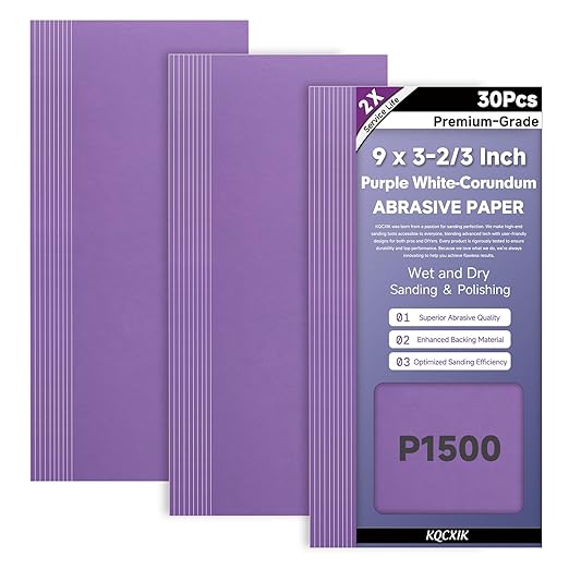 30-Sheet Premium White Corundum 1500 Grit Sandpaper, 9 x 3-2/3 Inch Wet Dry Abrasive Sheets for Wood Metal Automotive Fine Sanding and Polishing