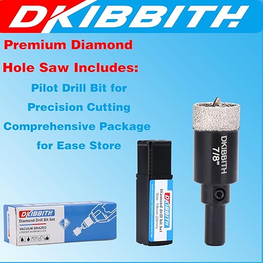 7/8" Diamond Hole-Saw Bits with Pilot Drill Bit - 2pc 7/8 in Diamond Tipped Tile Hole Saws with Guiding Bit for Accurate Drilling, for Porcelain Tile Ceramic Pottery Granite Stone Glass Bottles 22mm