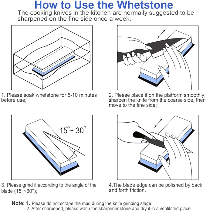 Knife Sharpening Stone, 2 Sided Grit 1000/6000 Whetstone Set with Non-slip Silicone Base for Home Kitchen(Blue&White)