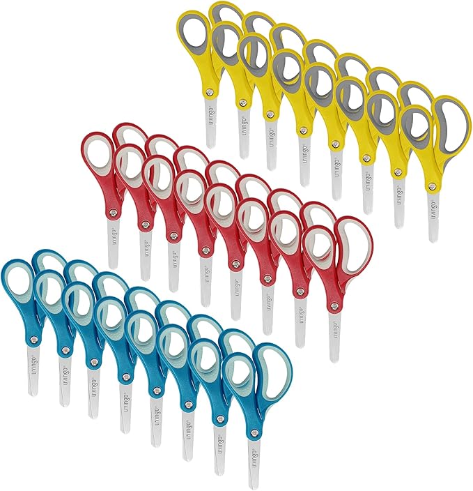 LIVINGO 24 Pack 5??Kids Scissors, Blunt Safety Blade, Left/Right Handle, Bulk School Supplies Preschool Shears for Teachers Student Toddler Children Classroom Crafting Cutting Paper