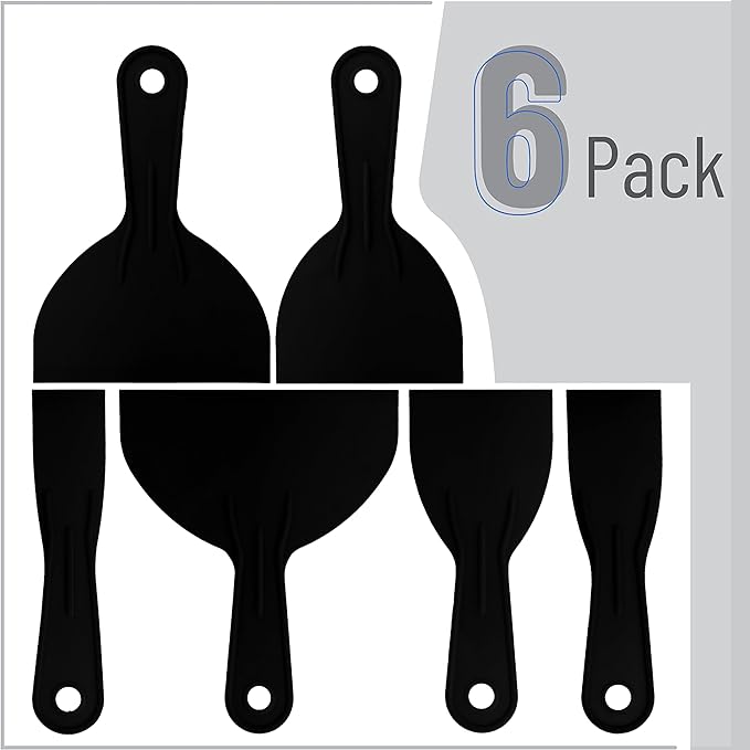 Bates 6 Pack Black Plastic Putty Knife Set - Paint Scraper, Spackle Tool, Spreader