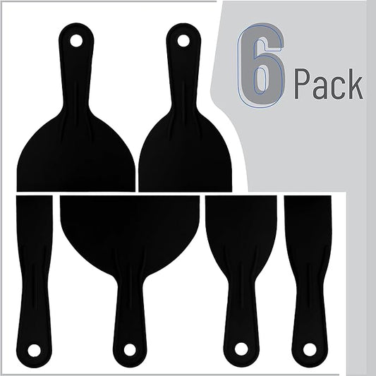 Bates 6 Pack Black Plastic Putty Knife Set - Paint Scraper, Spackle Tool, Spreader