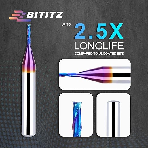 2PCS Upcut Spiral Router Bit 1/4 Inch Shank 1/16 Inch Cutting Diameter 1/4 inch Cutting Length with Extra Long Life Coating CNC Router Bits End Mill for Wood Cutting, Slot Mortise, Engraving
